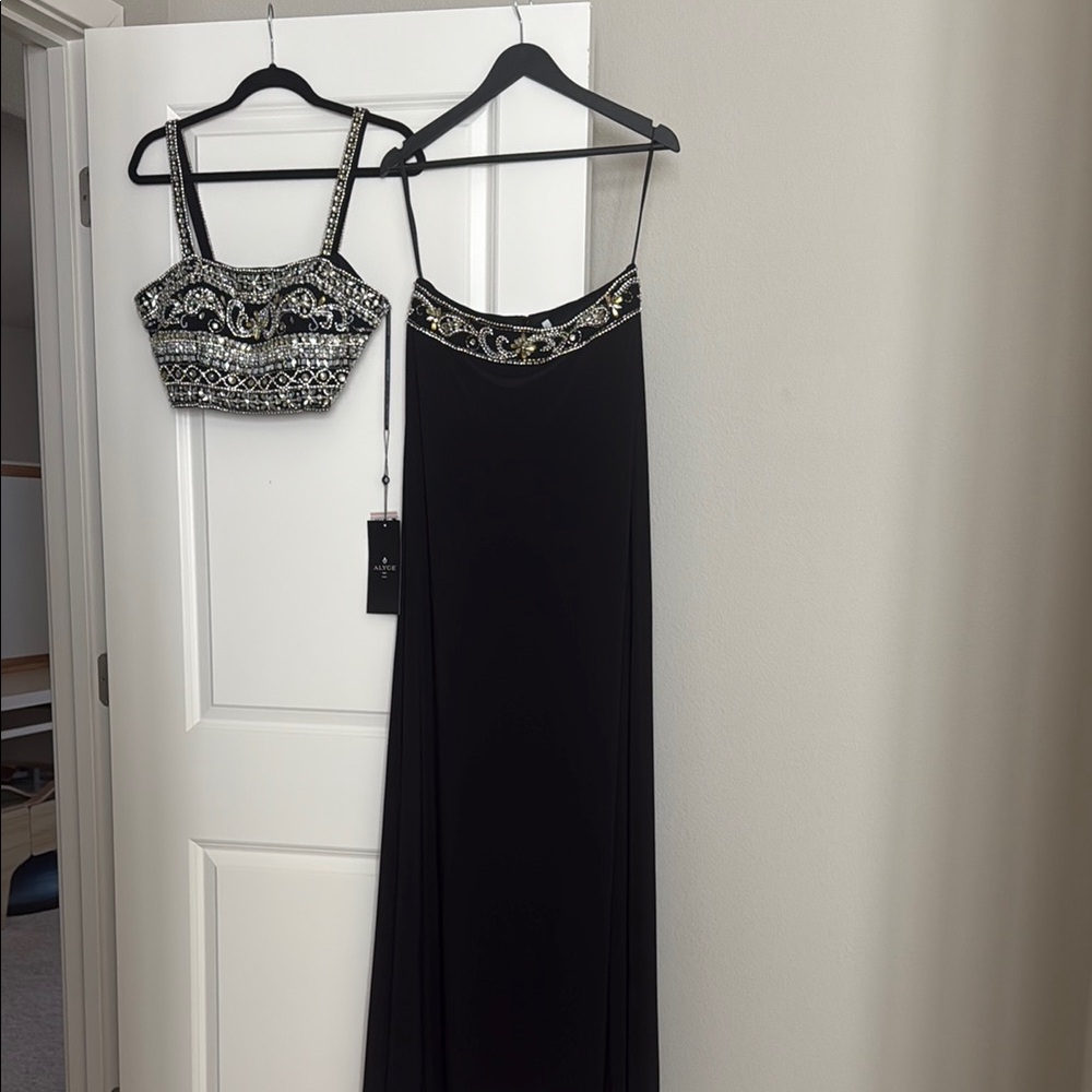 Elegant 2 pc Black Embellished Maxi Dress Sz. 8